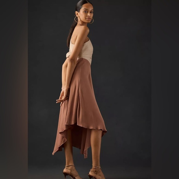 Anthropologie - NWT Faux Leather One Shoulder Asymmetrical Midi Dress Size 6 - Picture 3 of 15